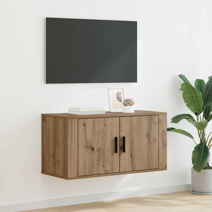 vidaXL Wandmontiertes TV-Regal Eiche handwerklich 80 x 34,5 x 40 cm, Rustikaler Wandschrank, robuste