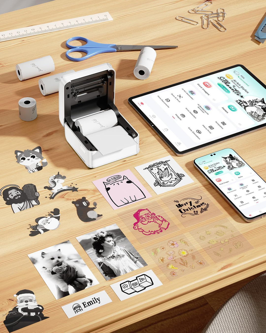 Phomemo Mini Thermodrucker 300DPI - Mini Fotodrucker, Schwarz-Weiss Foto-Thermo-Aufkleber Drucker, P