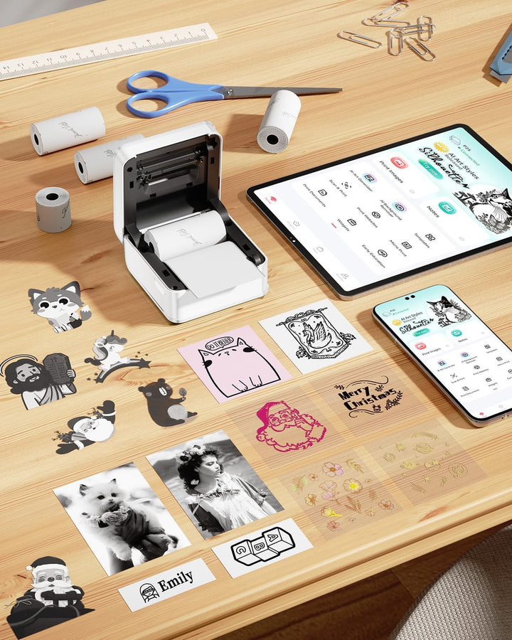 Phomemo Mini Thermodrucker 300DPI - Mini Fotodrucker, Schwarz-Weiss Foto-Thermo-Aufkleber Drucker, P