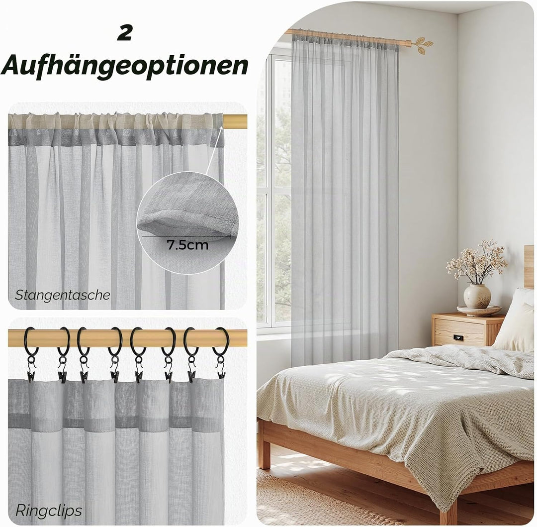 MRTREES Vorhänge Gardinen mit Store Vorhang Voile halbtransparent kurz in Leinenoptik Gardine Schals