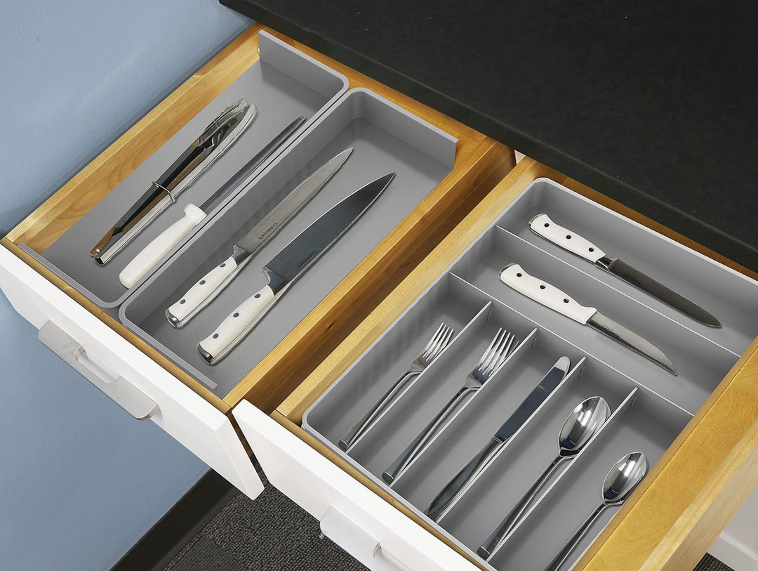 Simple Houseware Erweiterbarer Besteck-Organizer für Küchenschubladen, Grau, Grau