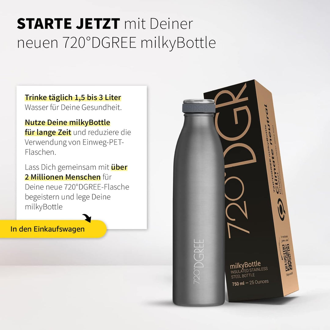 720°DGREE Edelstahl Trinkflasche “milkyBottle” - 750ml - BPA-Frei, Auslaufsicher, Kohlensäure geeign