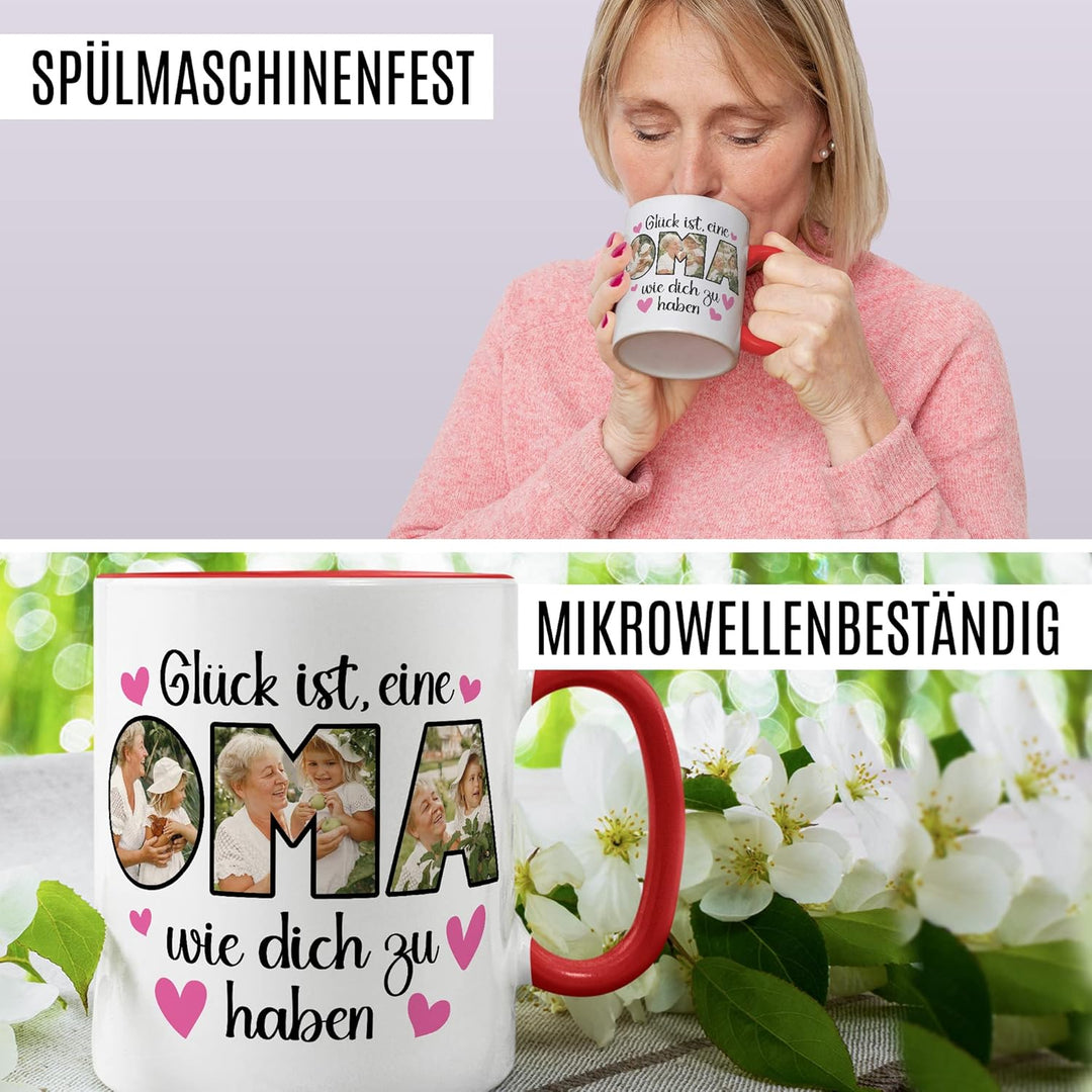Oma Tasse personalisliert mit Bild, Glück ist eine Oma wie dich zu haben, Geschenk personalisierbar