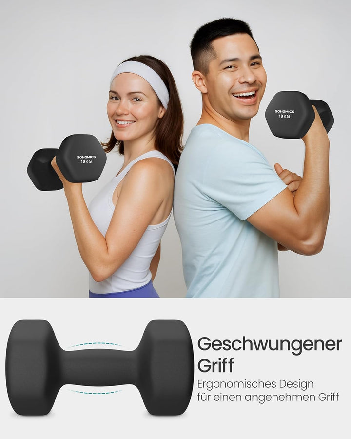 SONGMICS 2 Stück Hexagon Hanteln mit Neoprenbeschichtung für Krafttraining, Fitness, Zuhause 2 x 10