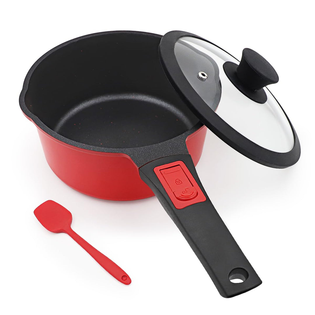 Bobikuke Kasserolle 20cm mit Deckel, 2.5L Antihaft-Stielkasserolle mit Abnehmbarer Griff, Milchtopf
