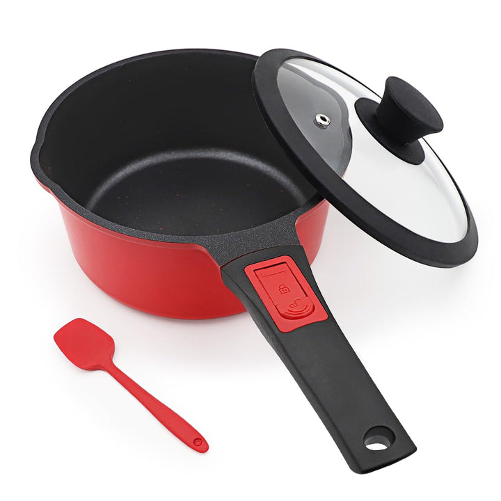 Bobikuke Kasserolle 20cm mit Deckel, 2.5L Antihaft-Stielkasserolle mit Abnehmbarer Griff, Milchtopf