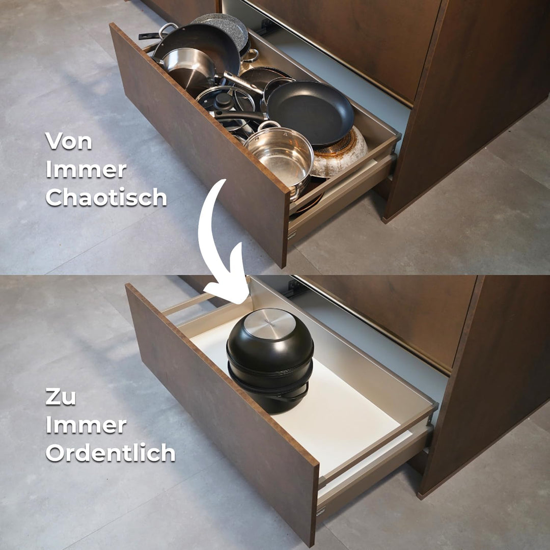 Essential Topf und Pfannenset 8-teilig Induktion, Abnehmbarer Griff, Stapelbar, Platzsparend, Backof