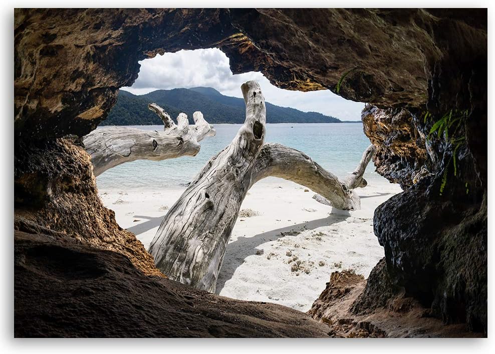 Feeby Wanddeko Höhle Bild Kunstdruck modern Strand Beige 40x30 cm 40L x 30B cm Beige_a, 40L x 30B cm