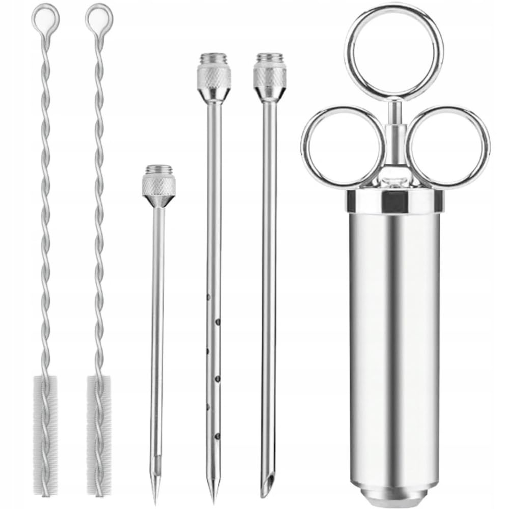 Marinadenspritze Edelstahl 60 ml mit 3 Nadeln, Fleischspritze BBQ, Marinaden Injektor für Grillen, R