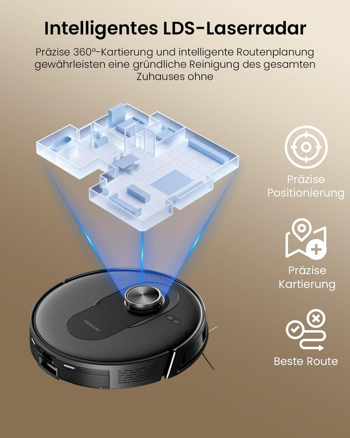 Proscenic Q8 Max+ Saugroboter mit Wischfunktion, 8000Pa 200min Staubsauger Roboter mit 3L Staubbeute