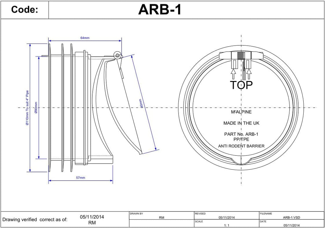 Mcalpine Nagersperre ARB-1 Anti-Cross-Flow und Nagetier-Absperrventil, Schwarz