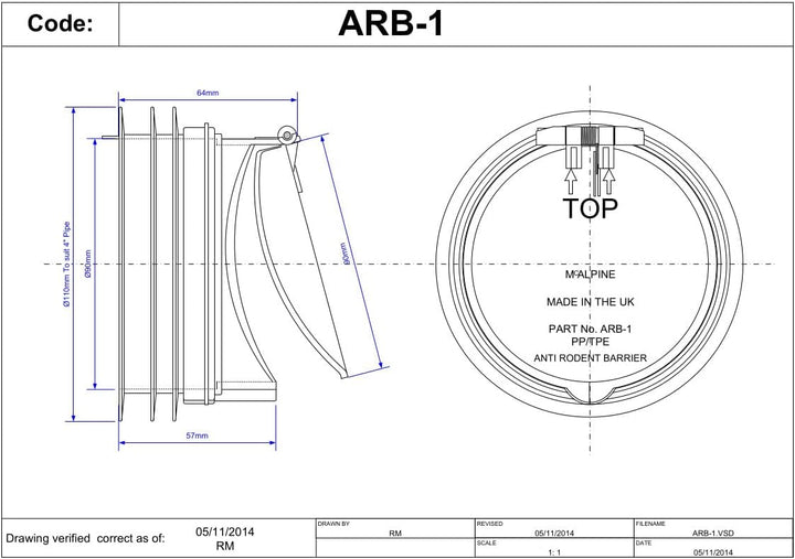 Mcalpine Nagersperre ARB-1 Anti-Cross-Flow und Nagetier-Absperrventil, Schwarz