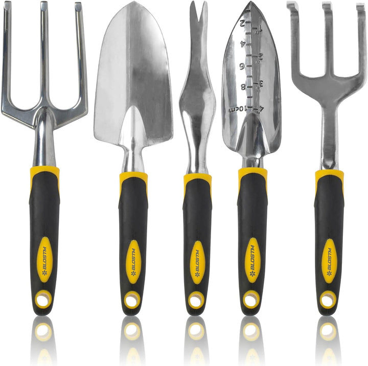 BLOSTM Gartengeräte Set 5-Teilig - Robuste Gartenwerkzeug Set mit Ergonomischen Griffen - Handschauf