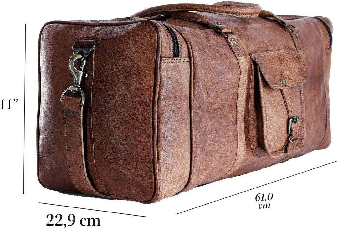Leder-Seesäcke gross 24 Zoll Square Duffel Travel Gym Sports Overnight Weekender Ledertasche für Män