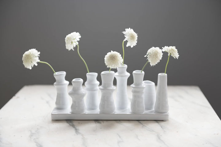 Bloomingville Steingut, mit 8 Fächern Vase, Weiss, 11" L x 3" W x 5" H