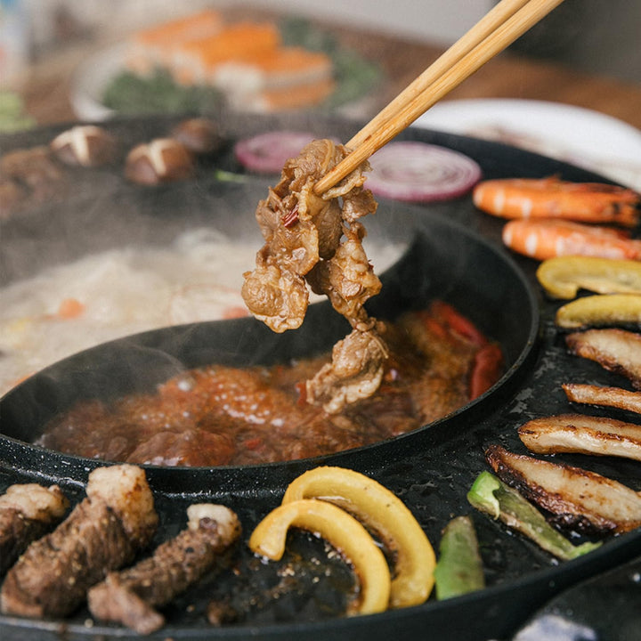 Food Party 2 in 1 elektrogrill und hotpot rauchfrei Electric Smokeless Grill and Hot, Hot Pot One