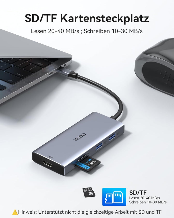 HODO USB C Hub für Macbook, USB-C Adapter Multiport 9 in 1 mit 4K 60Hz HDMI, 100W PD, SD TF Kartenst
