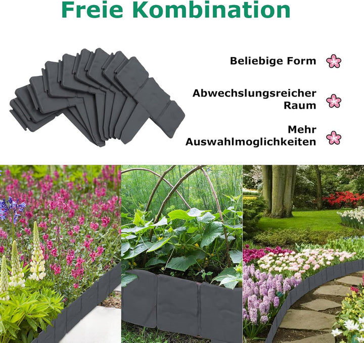 Fiqops Rasenkante Kunststoff 10M Anthrazit 40 Stücke Beeteinfassung Steinoptik Garden Border aus Pol