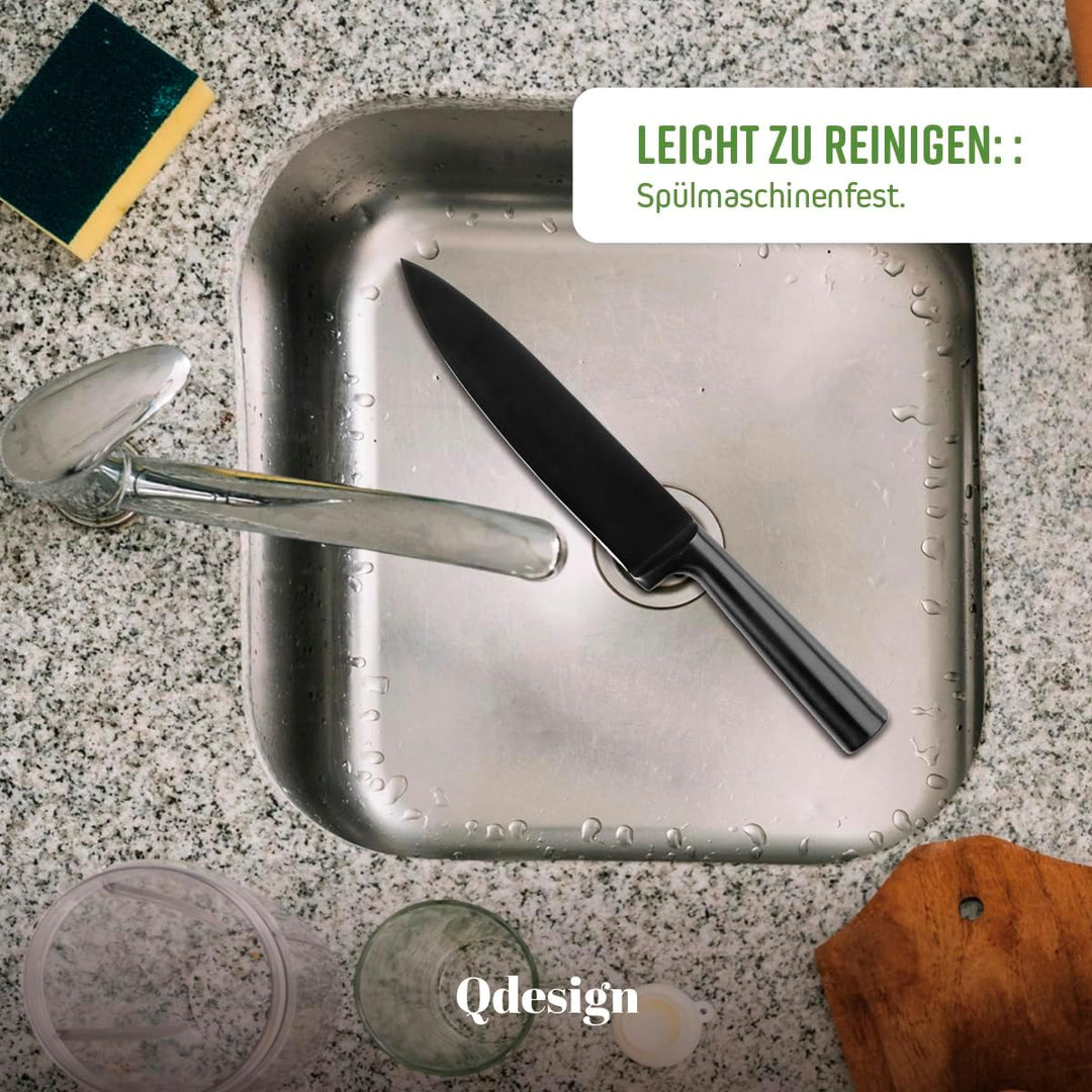Qdesign - 5er-Set Küchen-Messer aus Edelstahl - Koch-, Brot-, Tranchier-, Office-, Gemüsemesser - Ul
