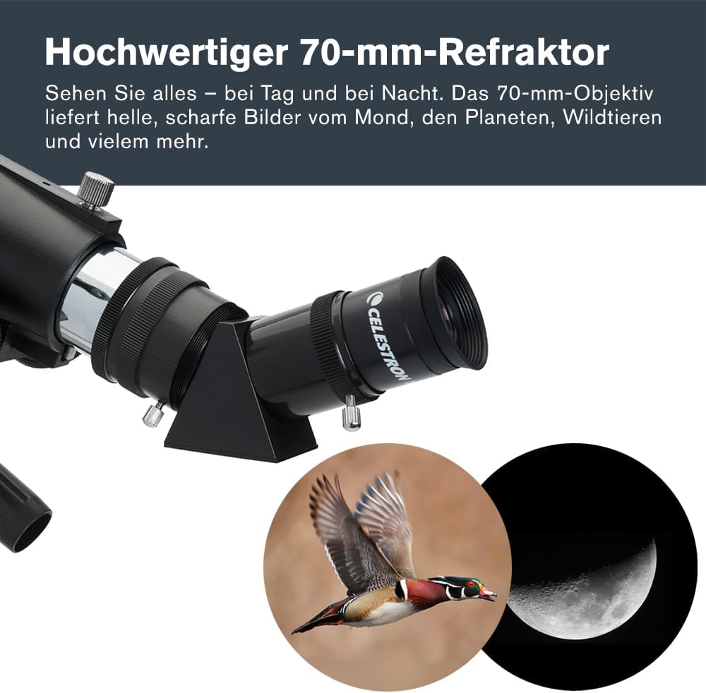 Celestron 21035 Reiseteleskop 70 Tragbares Refraktorteleskop-Set mit Rucksack, Schwarz TravelScope 7