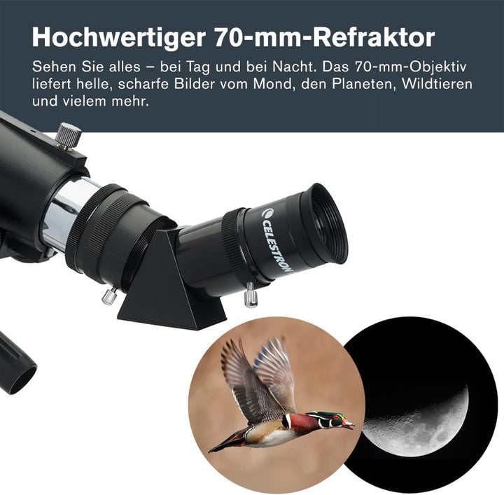Celestron 21035 Reiseteleskop 70 Tragbares Refraktorteleskop-Set mit Rucksack, Schwarz TravelScope 7