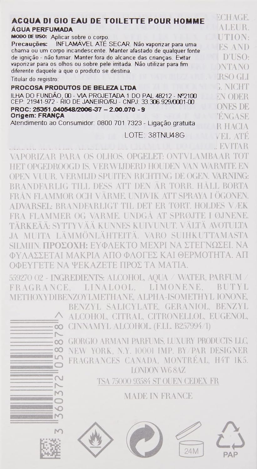 Armani Acqua Di Gio Homme Eau De Toilette Vaporisateur 100ml Aquatisch 100 ml (1er Pack), Aquatisch