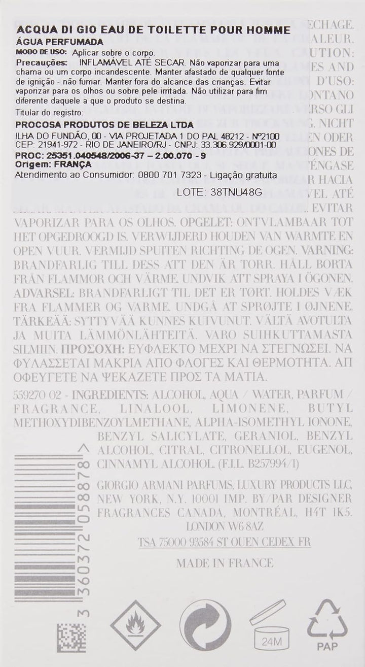 Armani Acqua Di Gio Homme Eau De Toilette Vaporisateur 100ml Aquatisch 100 ml (1er Pack), Aquatisch