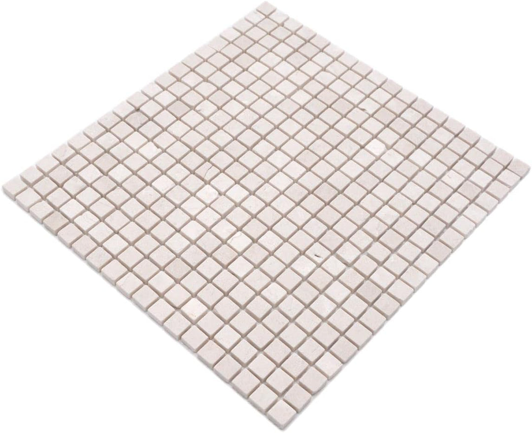 Mosaik Quadrat uni Botticino Anticato Marmor Naturstein Küche, Mosaikstein Format: 15x15x8 mm, Bogen