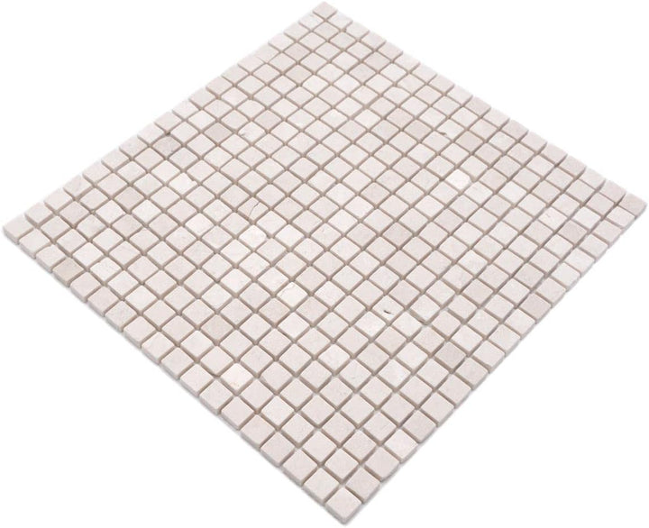 Mosaik Quadrat uni Botticino Anticato Marmor Naturstein Küche, Mosaikstein Format: 15x15x8 mm, Bogen