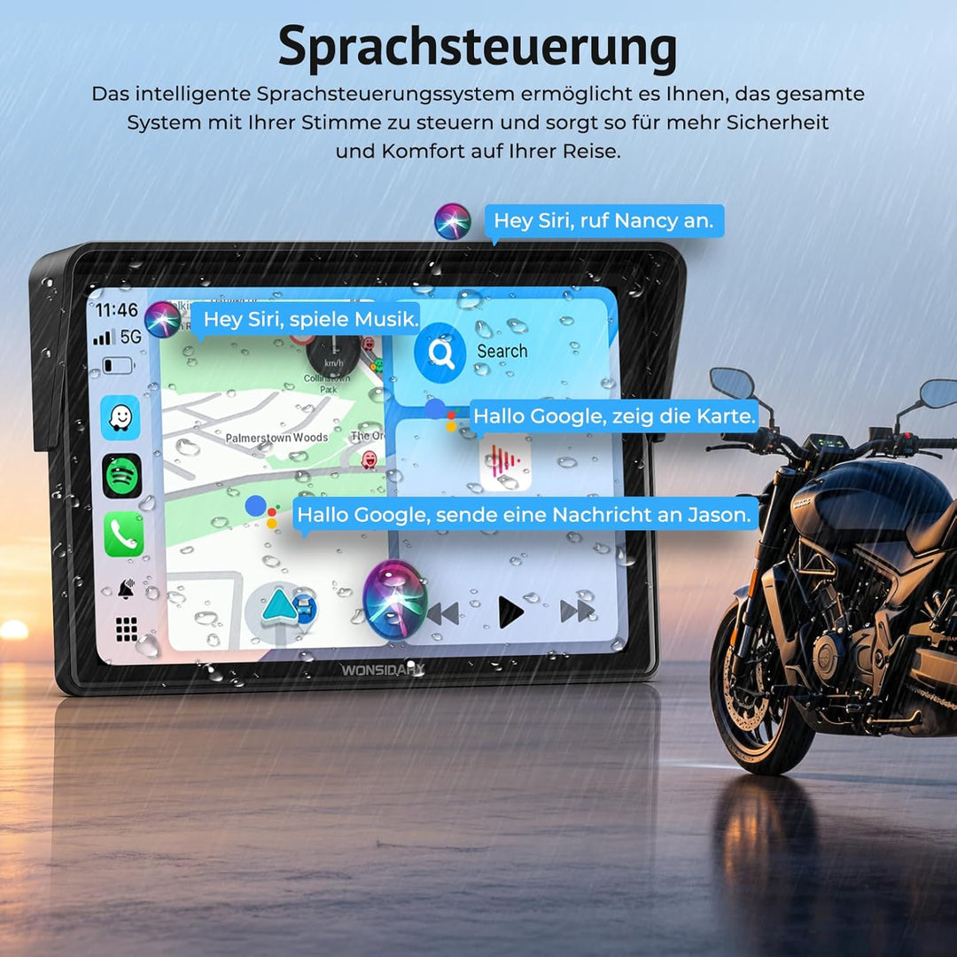W522TPMS 5 Zoll Motorrad CarPlay Display mit TPMS &amp; Android Auto | Motorrad Navi Display mit IP67 Wa