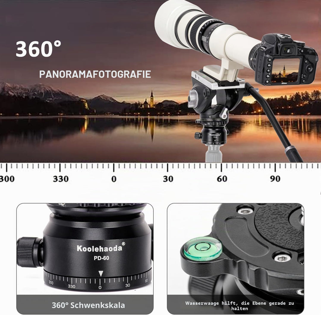 Koolehaoda PD-60 Stativ Nivellierbasis Leveling Base mit 3/8 Zoll Gewinde und 360° Panorama-Basis, 1