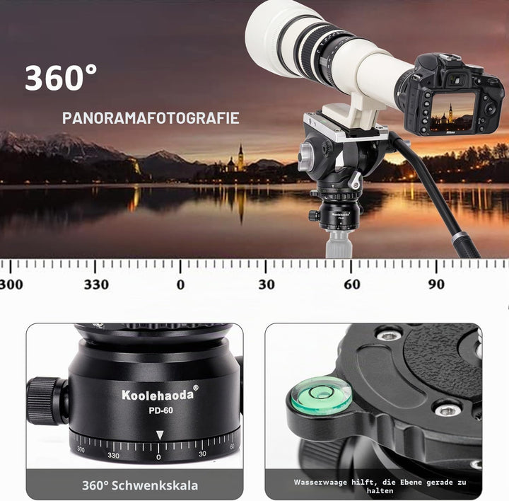 Koolehaoda PD-60 Stativ Nivellierbasis Leveling Base mit 3/8 Zoll Gewinde und 360° Panorama-Basis, 1
