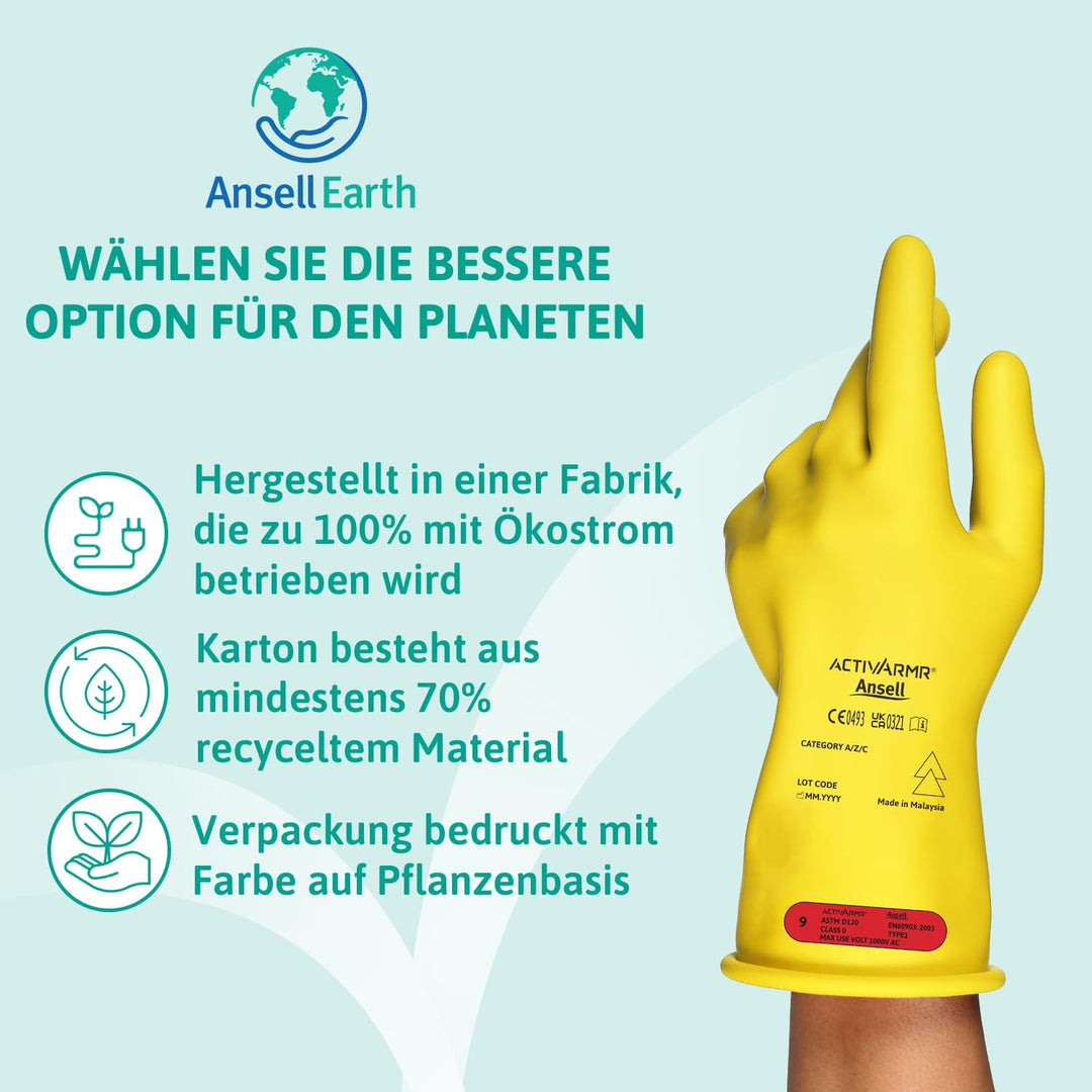 Ansell ActivArmr Elektriker-Schutzhandschuhe, Elektroschutz Klass 0 (1000V), Elektrisch Isolierende