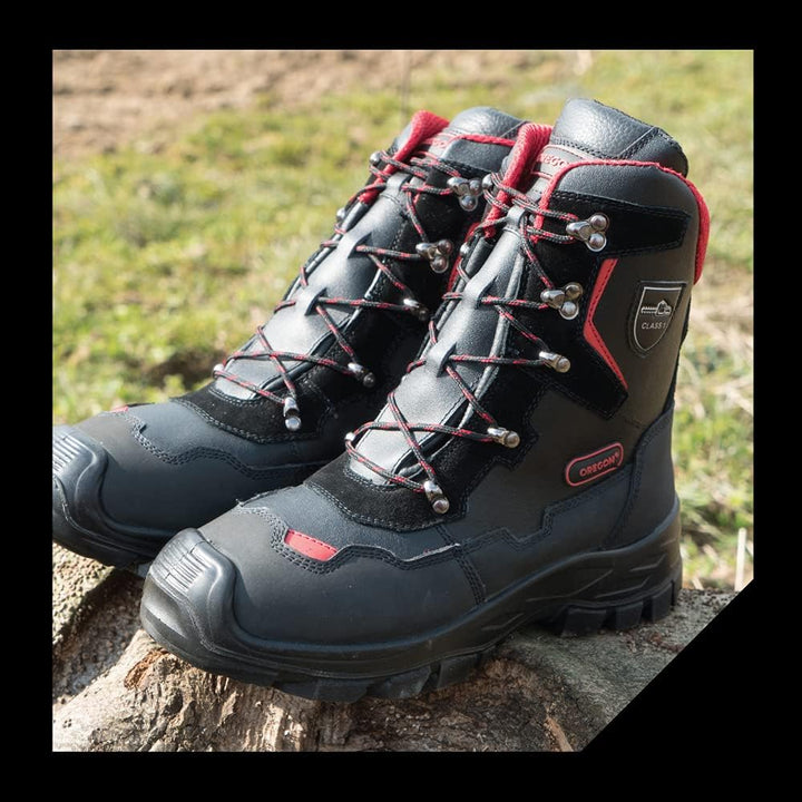 Oregon Yukon Klasse 1 Kettensägen-Schnittschutzstiefel aus Leder, Stahlkappen, wasserabweisende Anti
