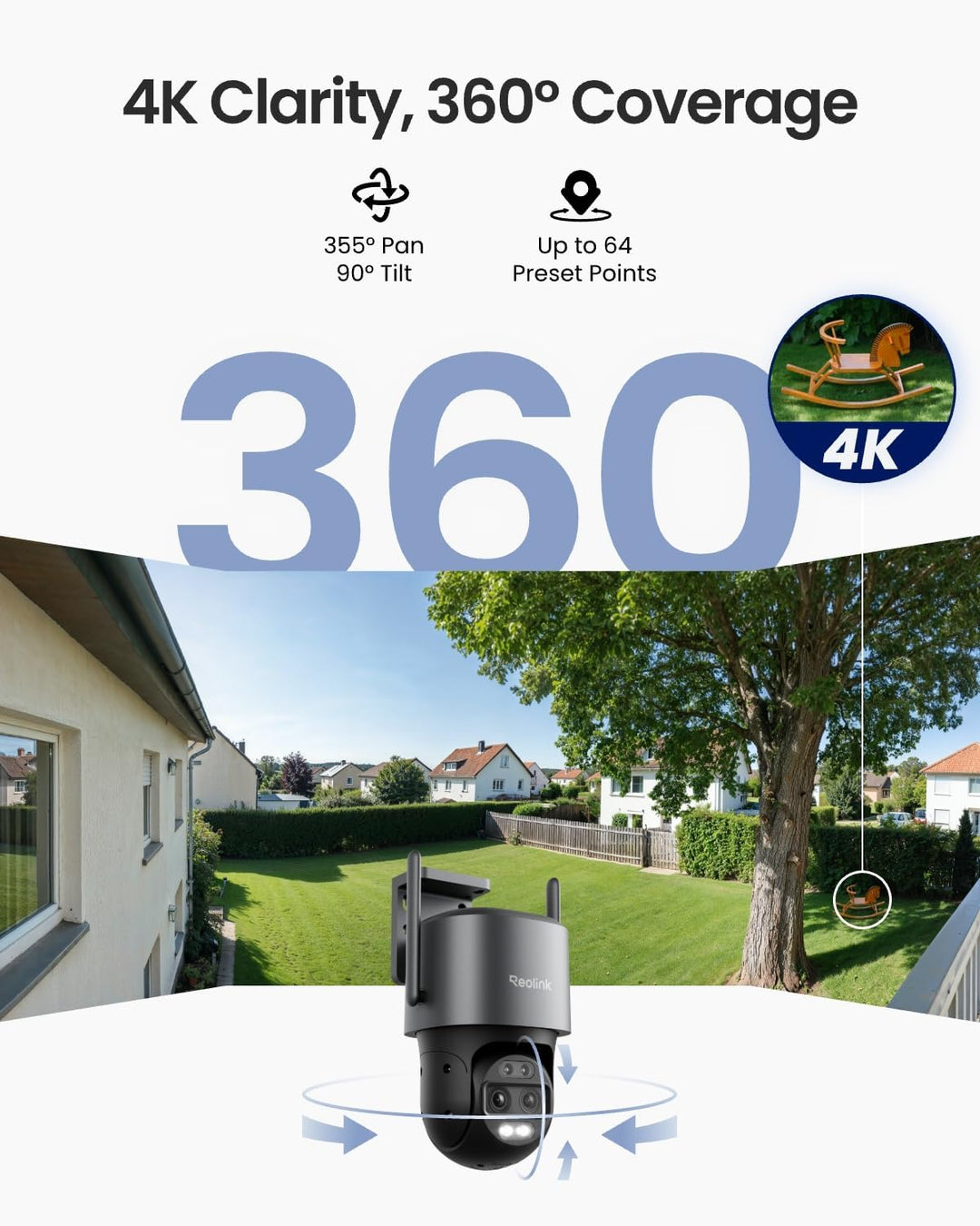Reolink 4K 8MP Wi-Fi 6 PTZ Überwachungskamera Aussen WLAN mit Auto-Tracking-Zoom, Dual-Objektiv, Dua