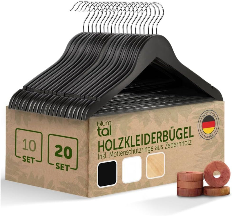 Blumtal 20er Set Kleiderbügel aus Holz - Premium Holzbügel mit Einkerbung im Schulterbereich und rut