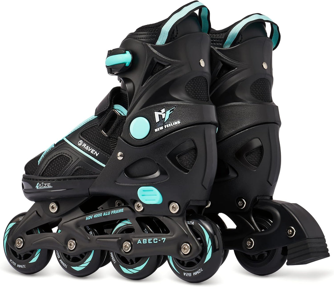 Raven Pulse Black/Mint 2in1 Verstellbare Schlittschuhe und Inline Skates - Inliner für Kinder und Er