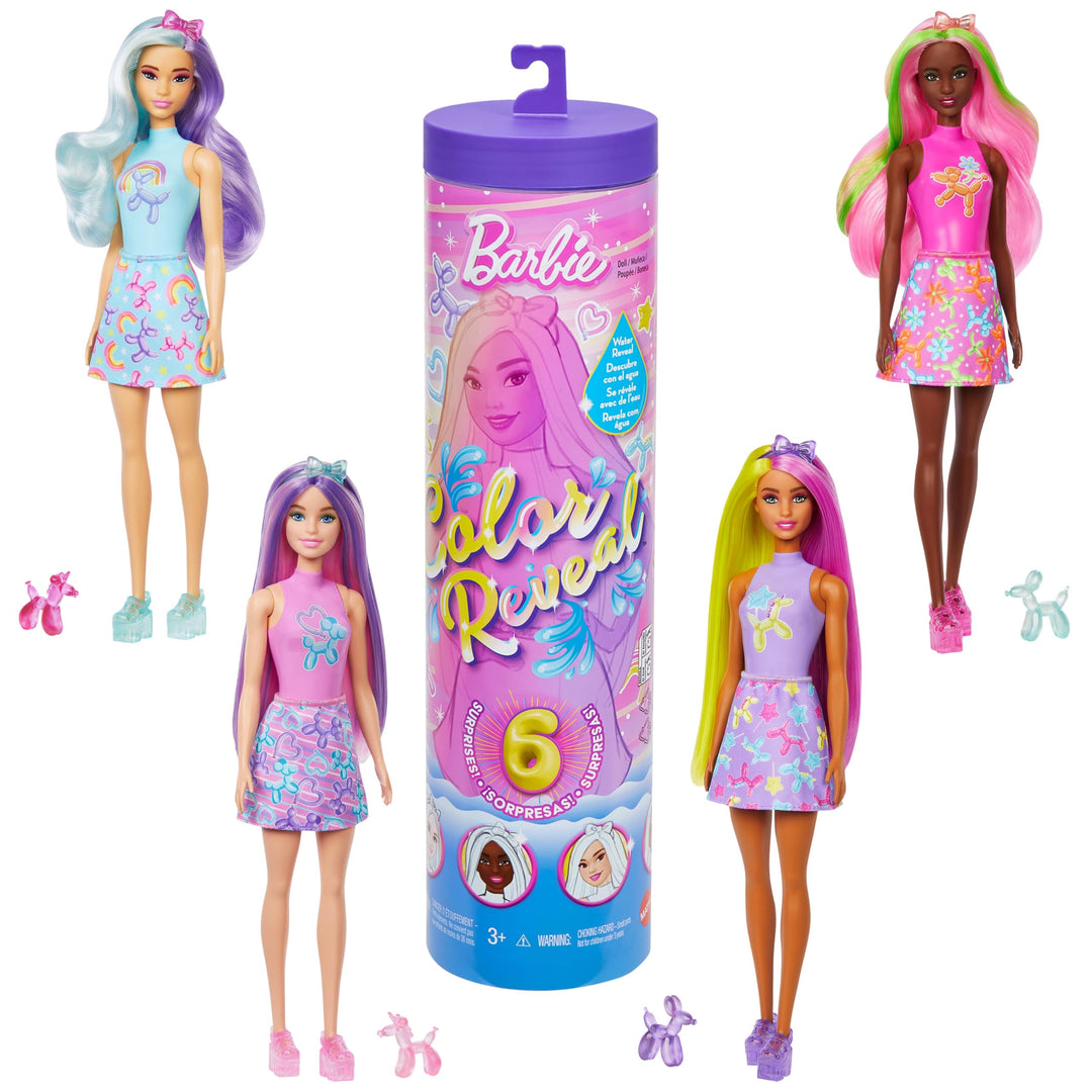 Barbie Color Reveal Puppe und Accessoires, Ballontier-Reihe, 6 Überraschungen einschliesslich Farbwe
