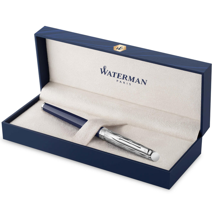 Waterman Hémisphère Füller , Metall und blaue Lackierung , ziselierte Kappe , Füllfederhalter mit mi