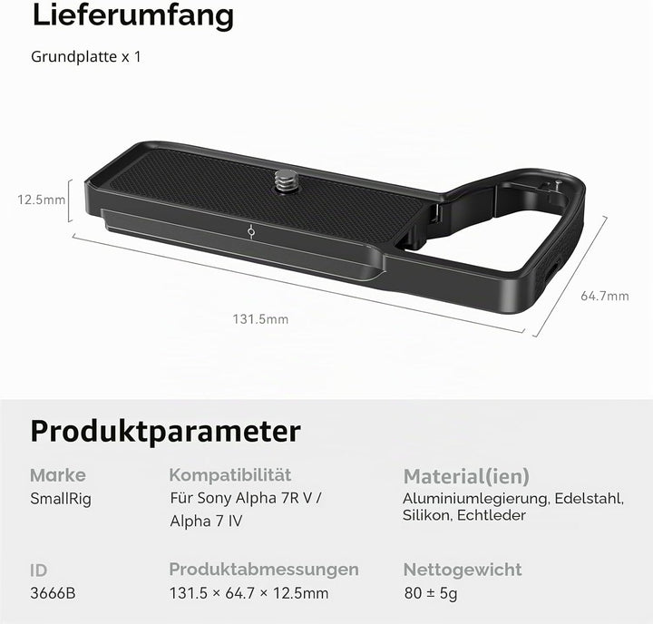 SMALLRIG A7IV A7RV A7SIII Baseplate für Sony Alpha 7 IV Alpha 7R V Kamera, mit Schnellwechselplatte