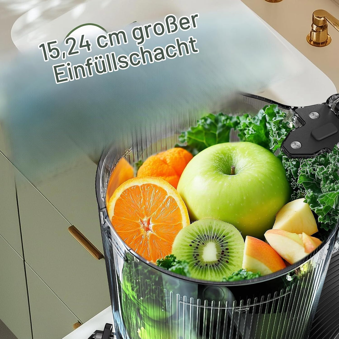Entsafter Slow Juicer mit 6 Zoll Grosser Einfüllschacht Grau