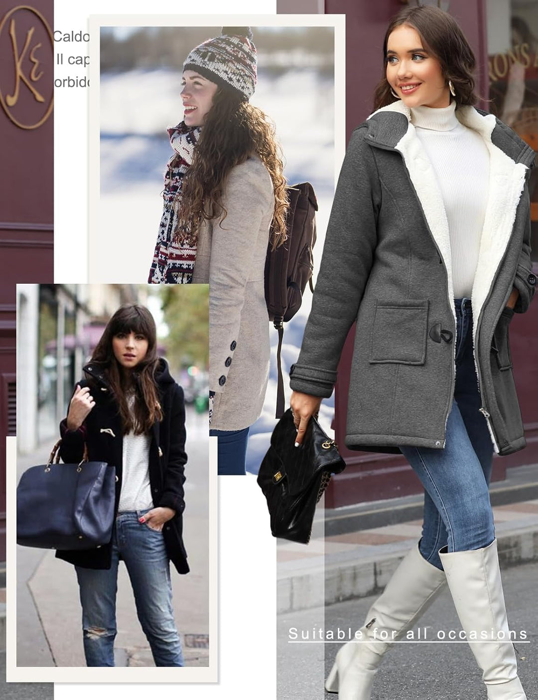Yuson Girl Winterjacke Damen Fleecejacke Lang Wintermantel Warm Hornknopfjacke Einfarbig Kapuzenpull
