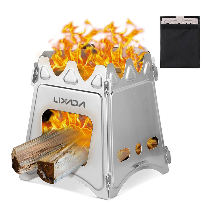 Lixada Campingkocher Holzofen Mini Holzvergaser Faltbar Tragbar Kompakt Hobo Kocher für Picknick BBQ