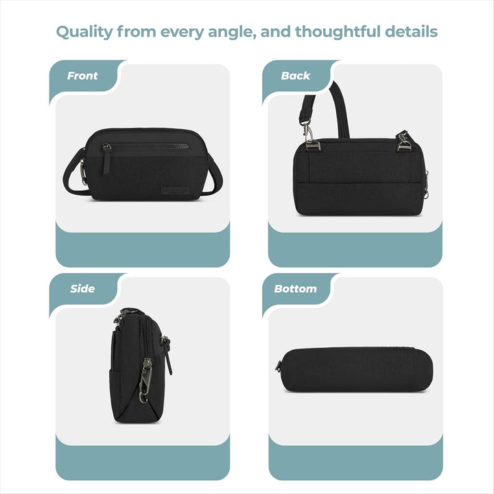 Travelon: Metro Umhängetasche mit Diebstahlschutz, klein Schwarz, Schwarz