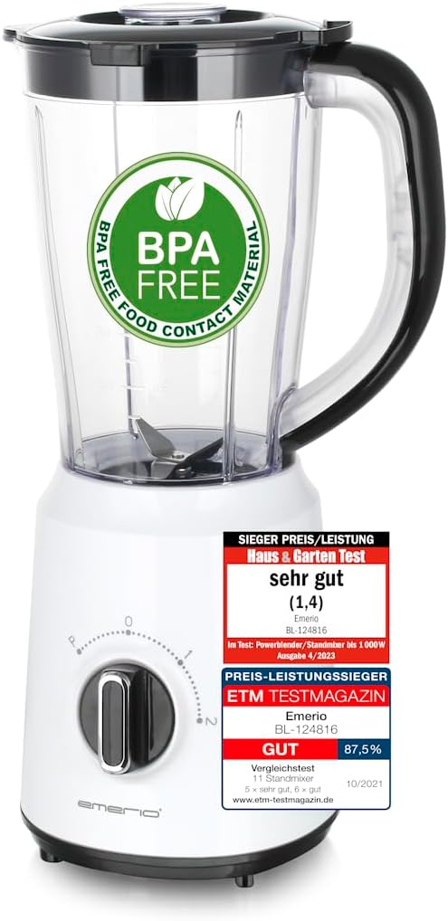 Emerio Standmixer BL-124816, BPA frei, Crush Ice Funktion, 1.5l Behälter, 2 Geschwindigkeiten + Puls