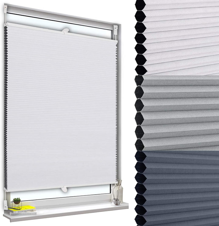 WOLTU Wabenplissee ohne Bohren Verdunklung Thermo Doppelplissee Klemmfix Zweifarbig 65x130cm Weiss-W