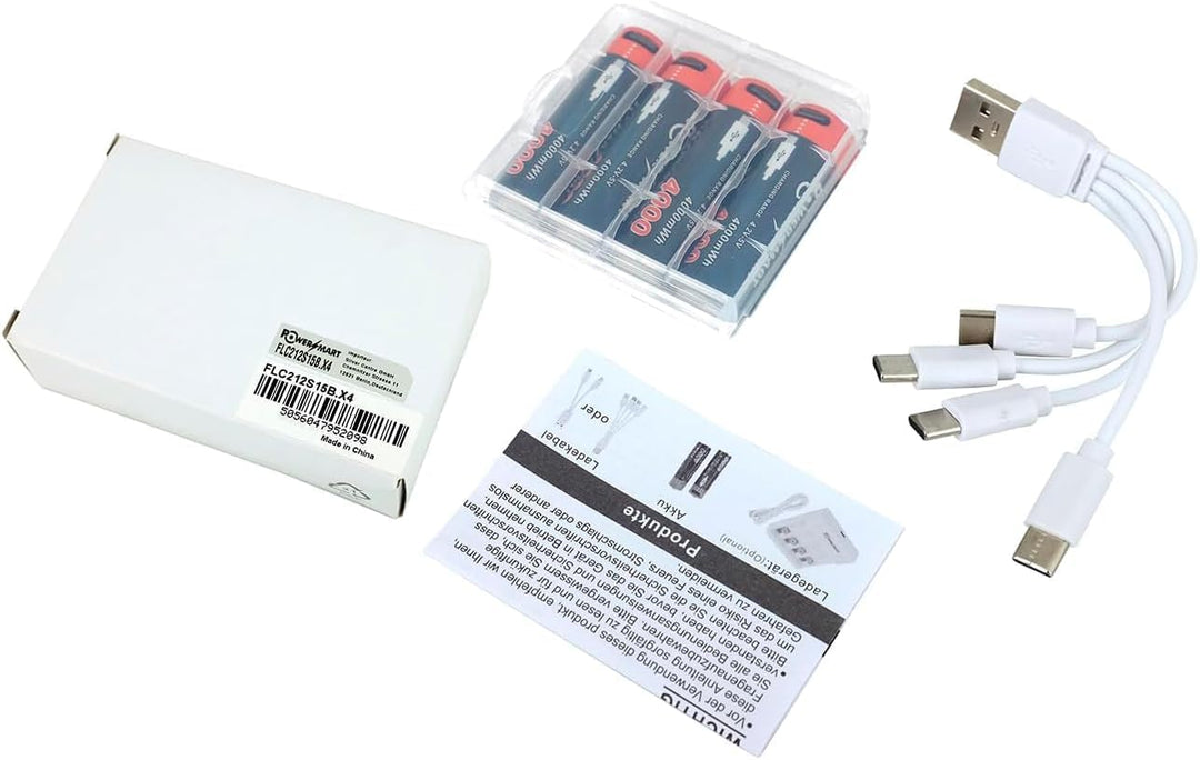 PowerSmart® 4 Stück AA Akkubatterien Typ-C Anschluss 4000mAh 1.5V Akku AA Li-ion wiederaufladbare Ba