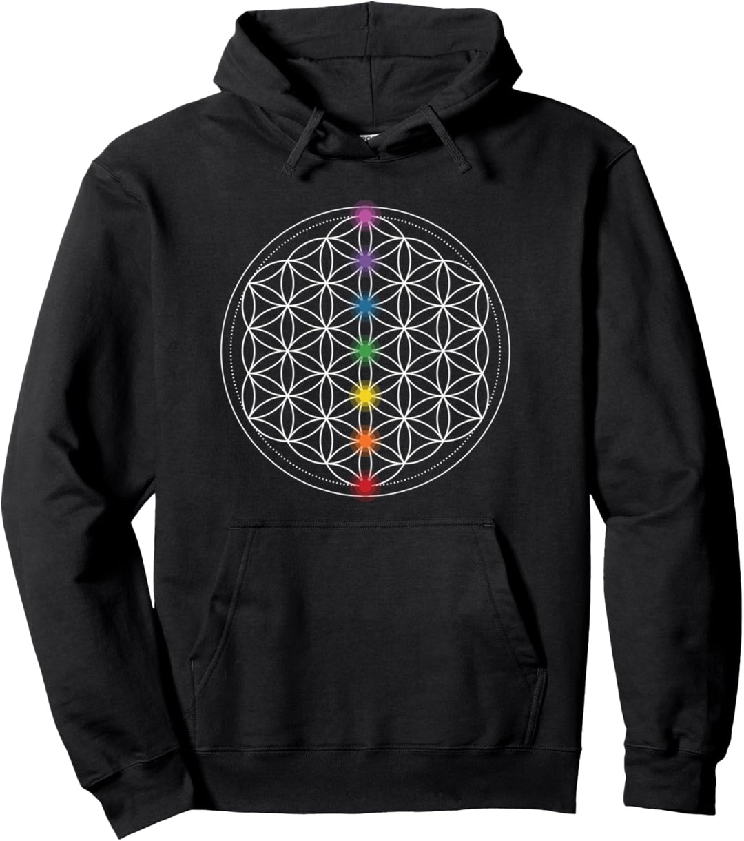 Blume des Lebens-Diagramm mit Chakra-Positionen Pullover Hoodie