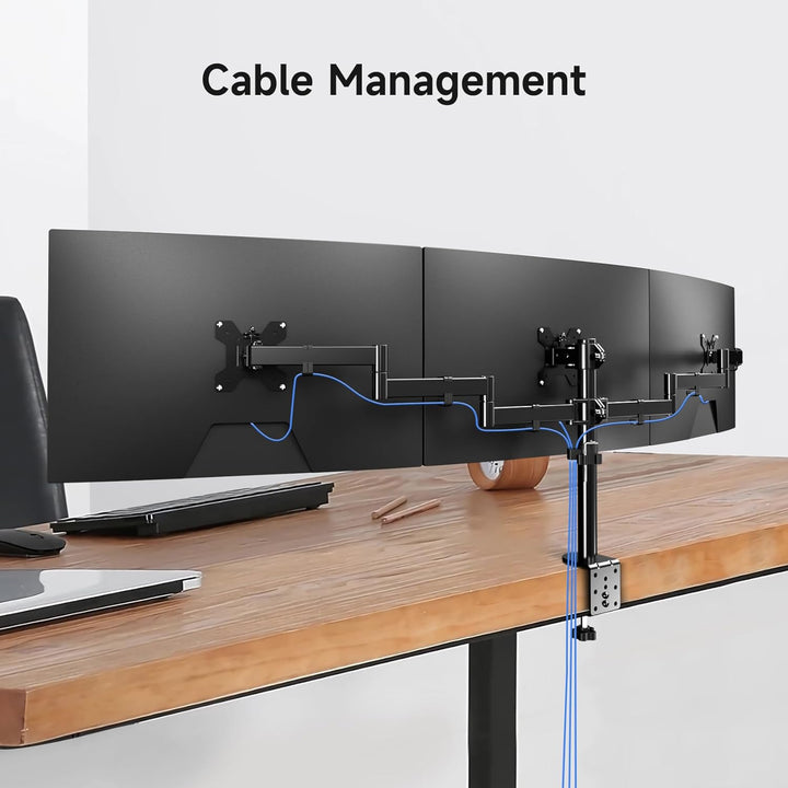 suptek Triple Monitorhalterung für 3 Bildschirme, Dreifach Monitor Tischhalterung Verstellbarer 3 Fa