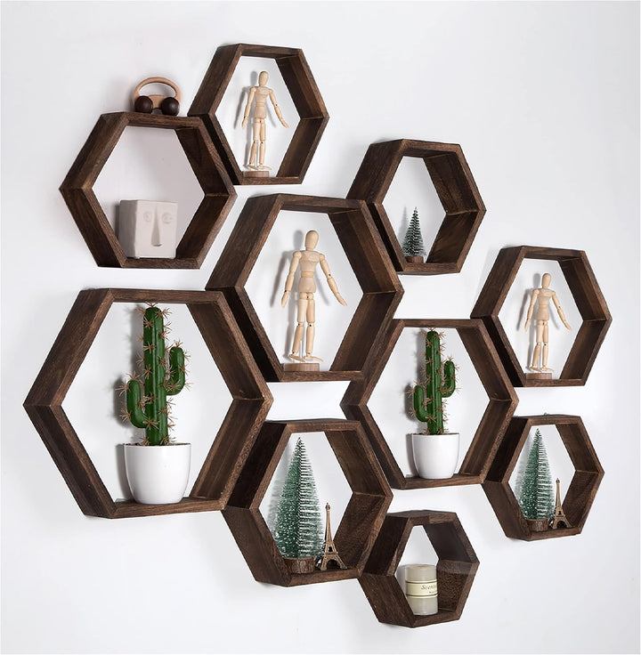 Sechseckige Wandregale Wabenförmige Regale 8er-Set Wandmontierte Holzregale im Landhausstil Wand-Auf